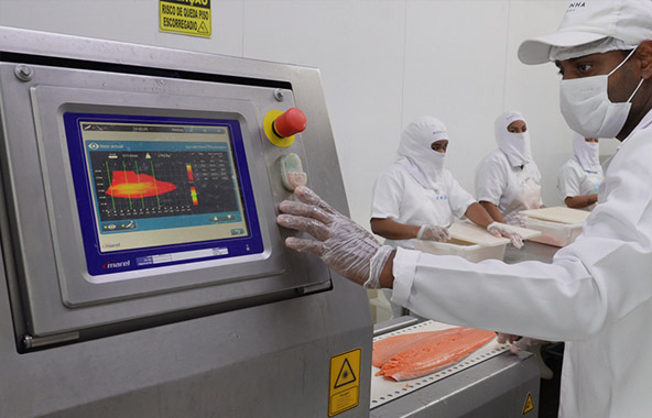 Imagem de cliente em super mercado olhando para produtos da Noronha Alimentos em um freezer