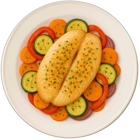 Tilápia ao forno com legumes
