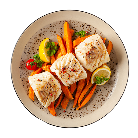 Pescada amarela ao forno com legumes