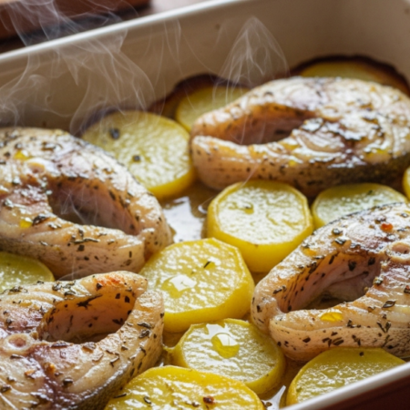 Posta de peixe ao forno com batatas
